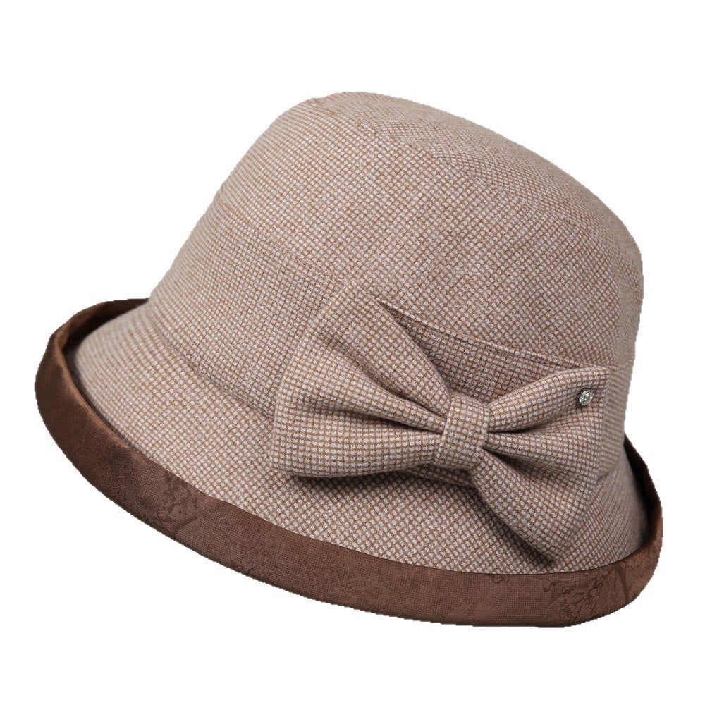 Cappello da pescatore elegante da donna con fiocco scozzese e finiture in strass - Cachi - M (22-22 7/8") - image 0