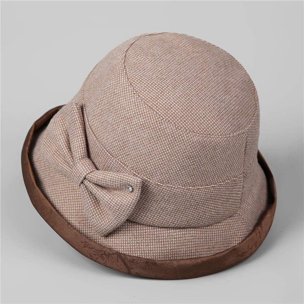 Cappello da pescatore elegante da donna con fiocco scozzese e finiture in strass - image 2