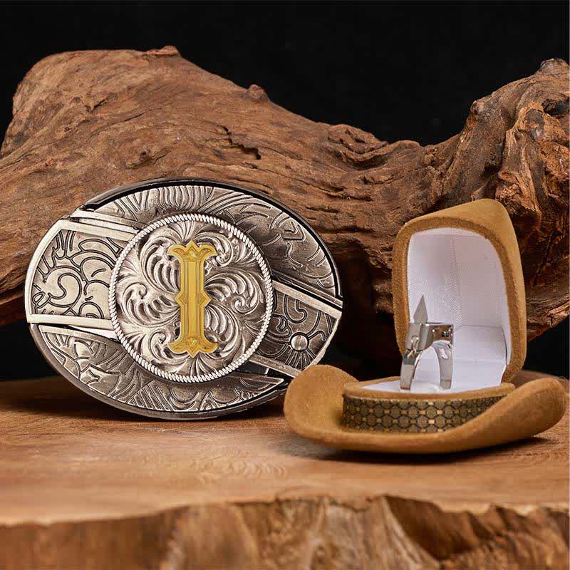 Set di anelli funzionali con fibbia per cintura con coltello nascosto fai da te e lettera iniziale - I - Senza cintura - image 14