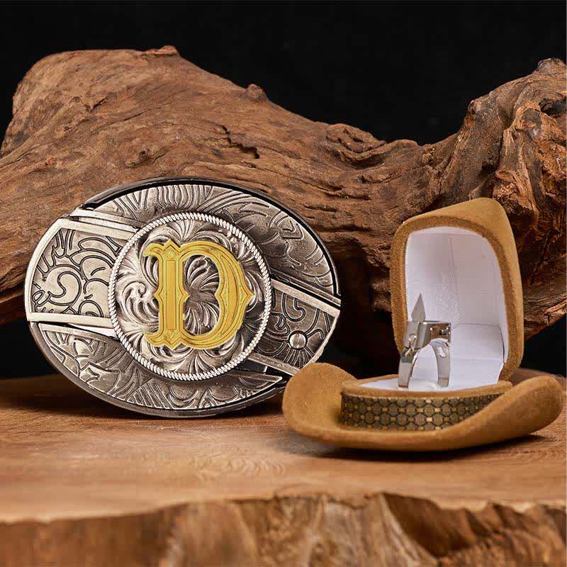 Set di anelli funzionali con fibbia per cintura con coltello nascosto fai da te e lettera iniziale - D - Senza cintura - image 9