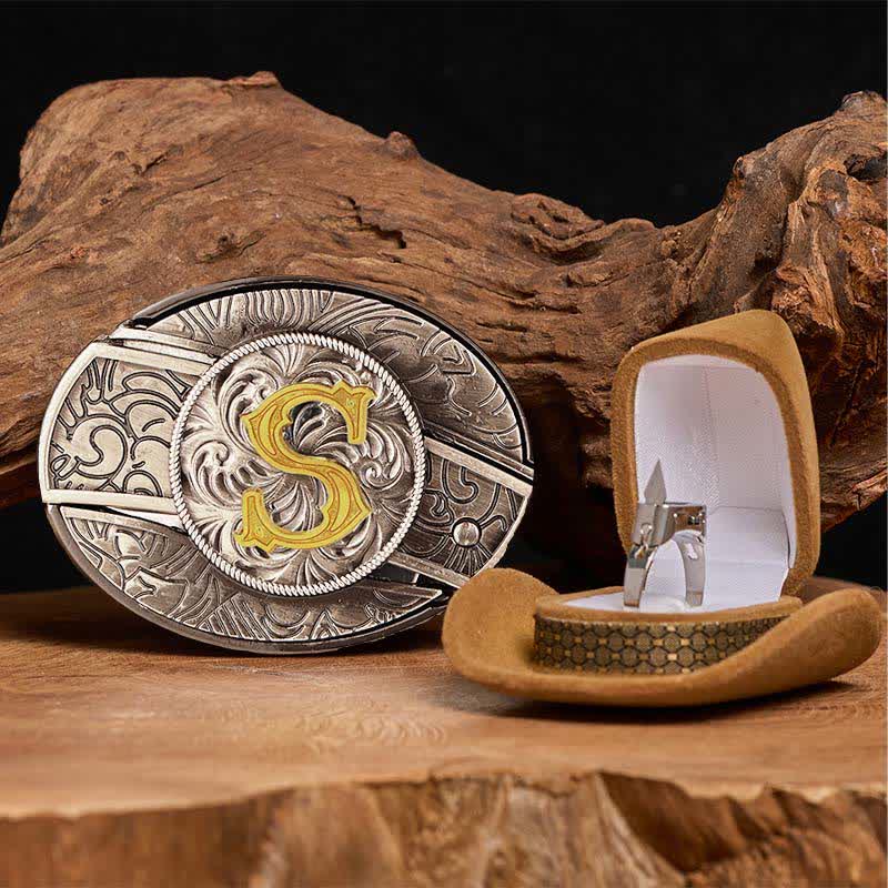 Set di anelli funzionali con fibbia per cintura con coltello nascosto fai da te e lettera iniziale - S - Senza cintura - image 24