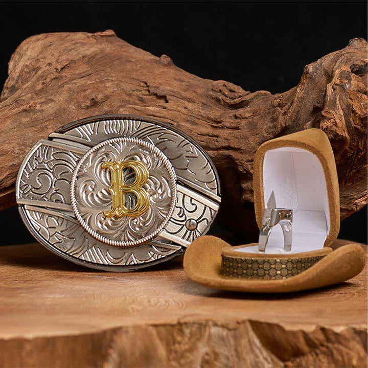 Set di anelli funzionali con fibbia per cintura con coltello nascosto fai da te e lettera iniziale - B - Senza cintura - image 0