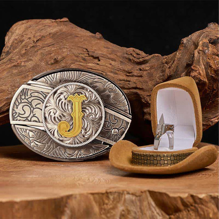 Set di anelli funzionali con fibbia per cintura con coltello nascosto fai da te e lettera iniziale - J - Senza cintura - image 15