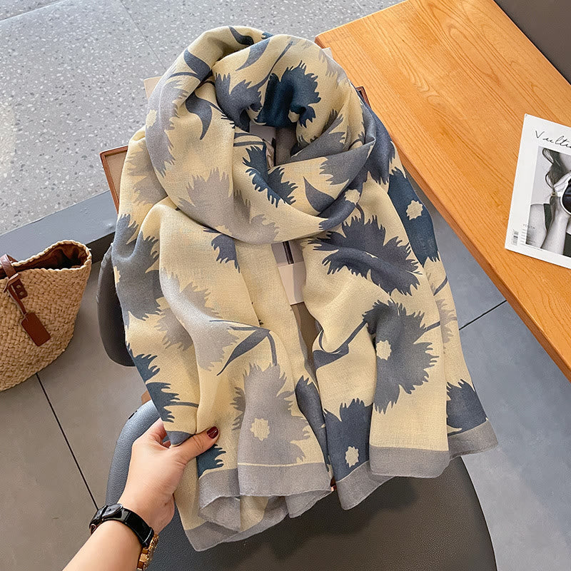 Sciarpa leggera e versatile multicolore con stampa floreale chic da donna - Beige-blu - image 0