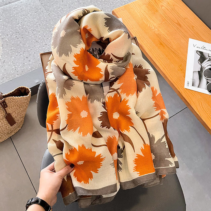 Sciarpa leggera e versatile multicolore con stampa floreale chic da donna - Beige-arancione - image 5