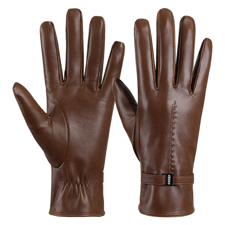 Eleganti guanti invernali caldi in pelle arancione da donna - Caffè - L - image 5