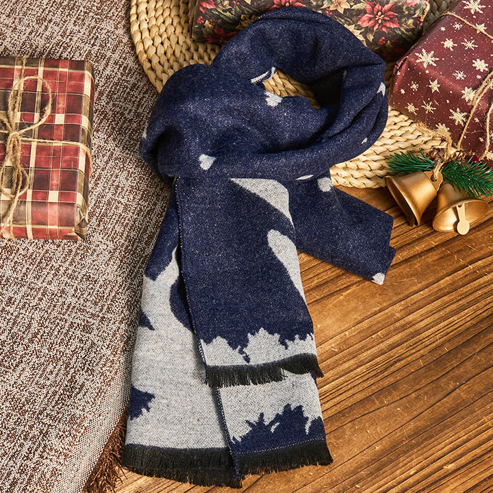 Sciarpa calda e festiva da uomo con stampa di renne natalizie blu navy - Marina - image 0