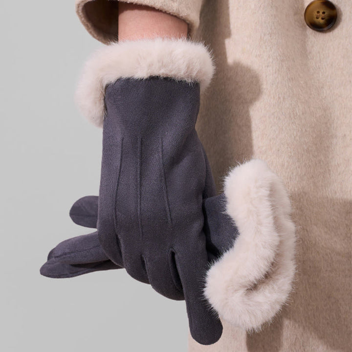 Guanti invernali da donna in pelle scamosciata, caldi e vellutati, con touchscreen - Grigio - image 6