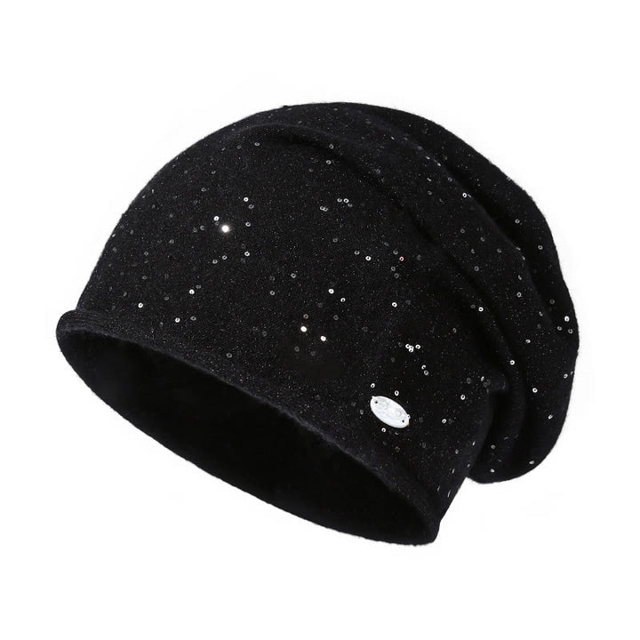 Berretto lavorato a maglia con paillettes alla moda da donna - Nero - Regolabile (circa 22"-24 1/2") - image 2