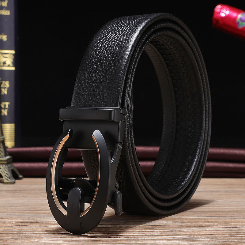 Cintura da uomo in pelle nera con fibbia automatica a forma di C - D'oro - 42 - image 0