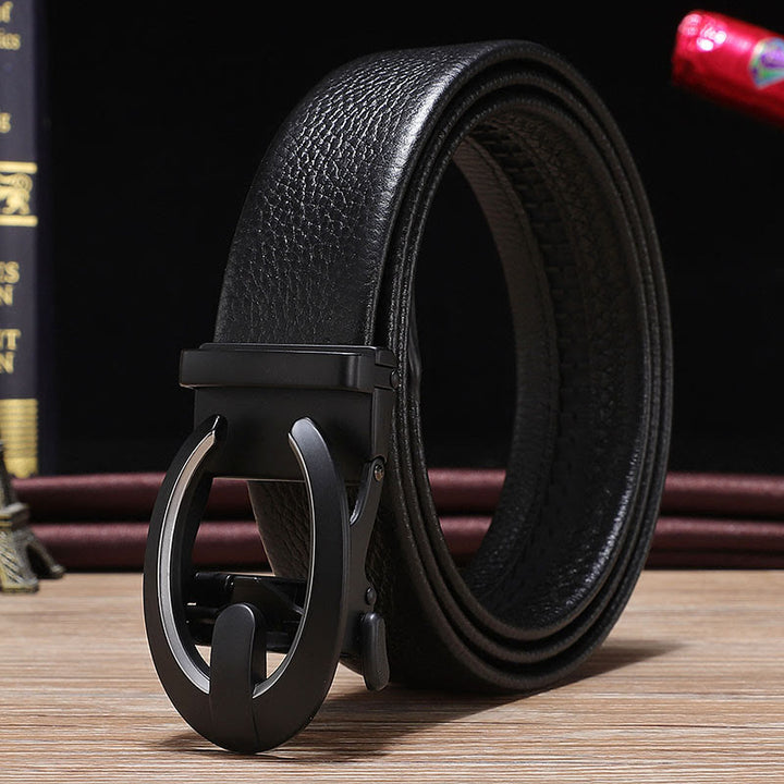 Cintura da uomo in pelle nera con fibbia automatica a forma di C - Argento - 42 - image 4
