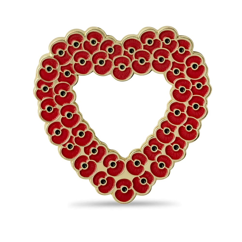 Spilla bicolore con cornice a forma di cuore e mini papaveri - image 1