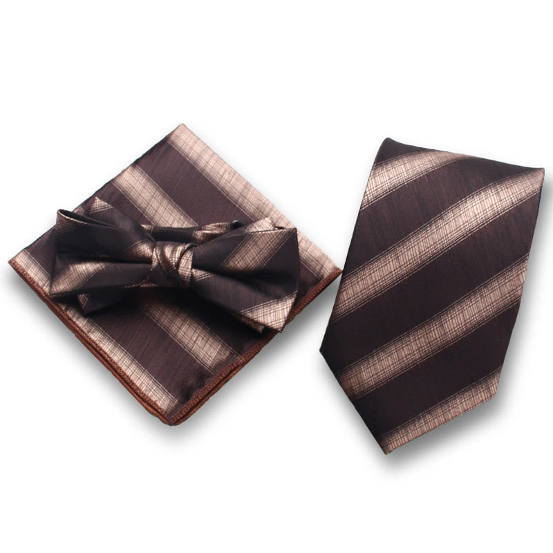 Set da uomo elegante con papillon e fazzoletto da taschino in raso a righe, 3 pezzi - Stile n. 2 - image 1