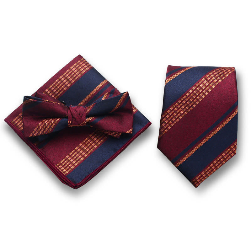 Set da uomo elegante con papillon e fazzoletto da taschino in raso a righe, 3 pezzi - Stile n. 4 - image 3