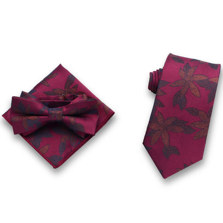 Set da uomo formale con 3 pezzi di papillon in raso con motivo a foglie delicate e fazzoletto da taschino - Stile n. 5 - image 4