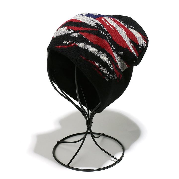 Cappello da uomo lavorato a maglia multicolore con motivo bandiera americana effetto consumato - image 3