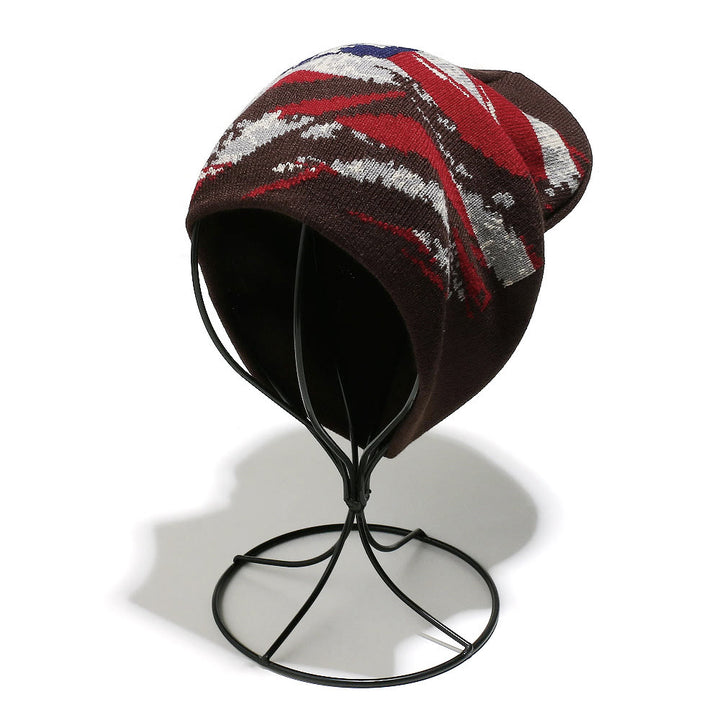 Cappello da uomo lavorato a maglia multicolore con motivo bandiera americana effetto consumato - image 2