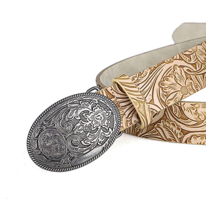 Cintura da uomo in pelle con fibbia ovale intagliata in argento retrò - image 2