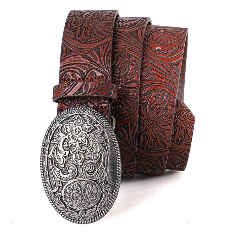 Cintura da uomo in pelle con fibbia ovale intagliata in argento retrò - image 8