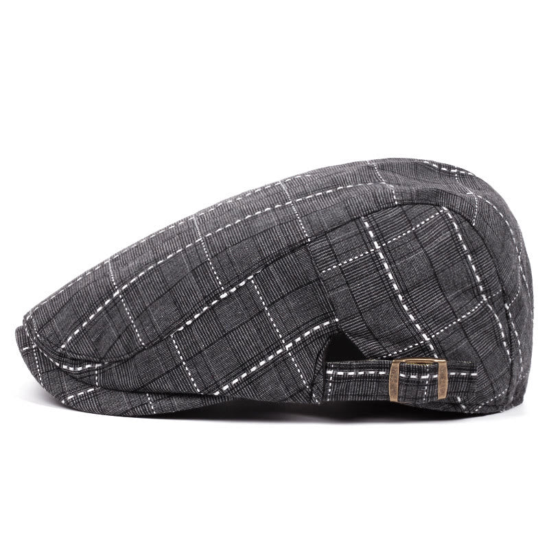 Cappello basco da uomo con fibbia regolabile e motivo a scacchi retrò - image 2