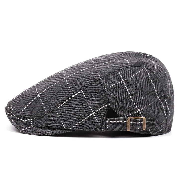Cappello basco da uomo con fibbia regolabile e motivo a scacchi retrò - image 2
