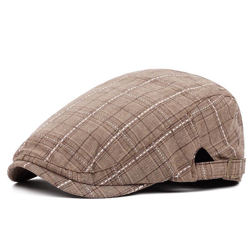 Cappello basco da uomo con fibbia regolabile e motivo a scacchi retrò - Cachi - Regolabile (circa 21 5/8"-23 1/4") - image 5