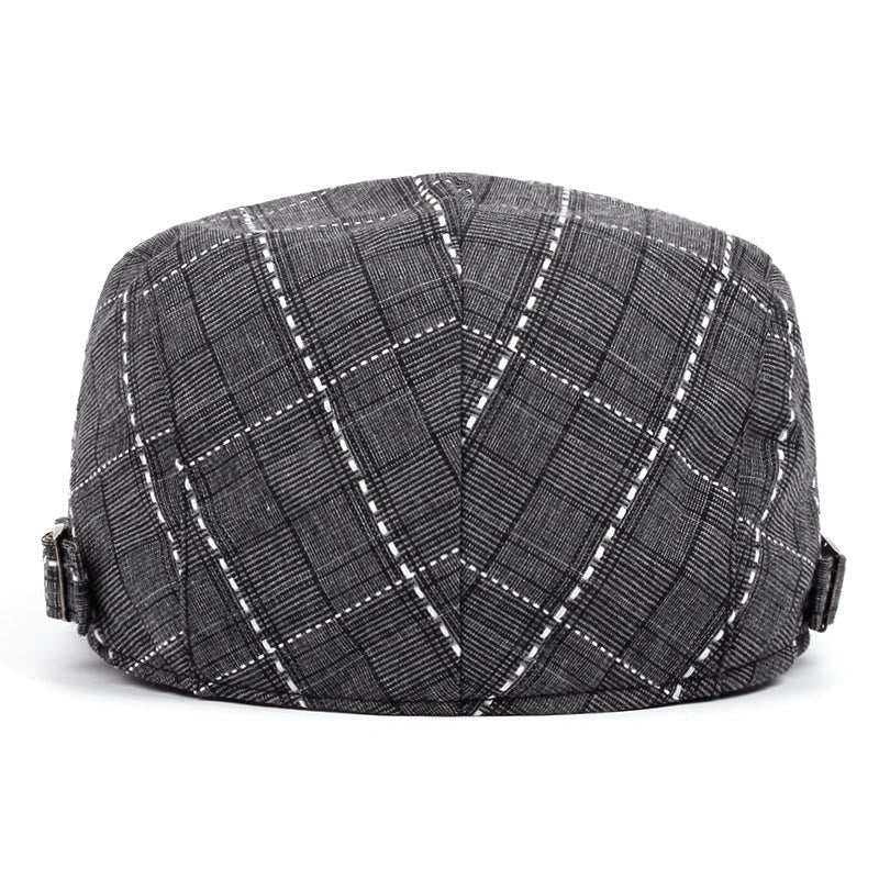 Cappello basco da uomo con fibbia regolabile e motivo a scacchi retrò - image 3