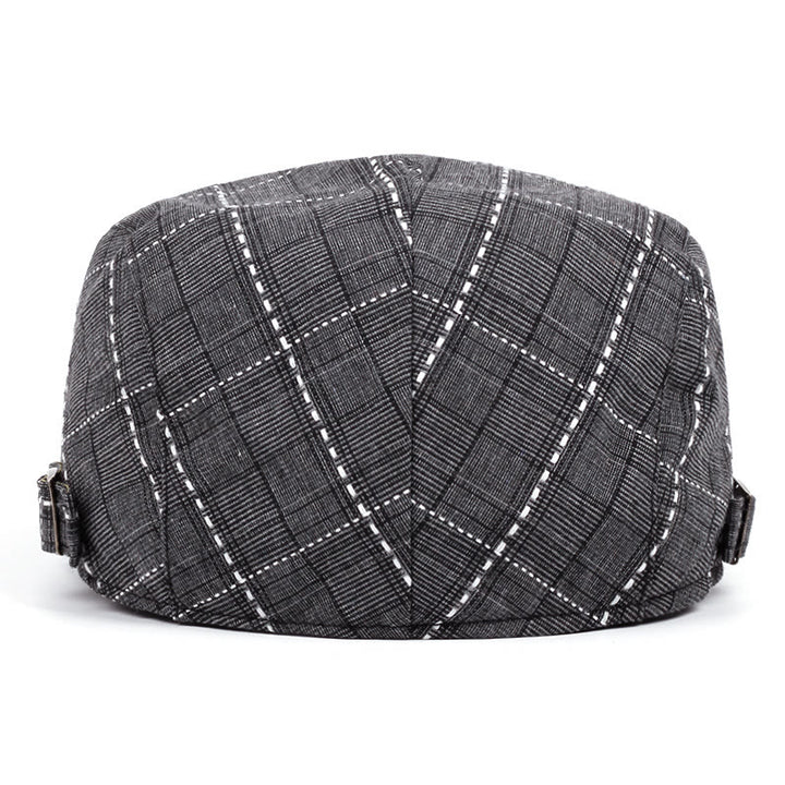 Cappello basco da uomo con fibbia regolabile e motivo a scacchi retrò - image 3