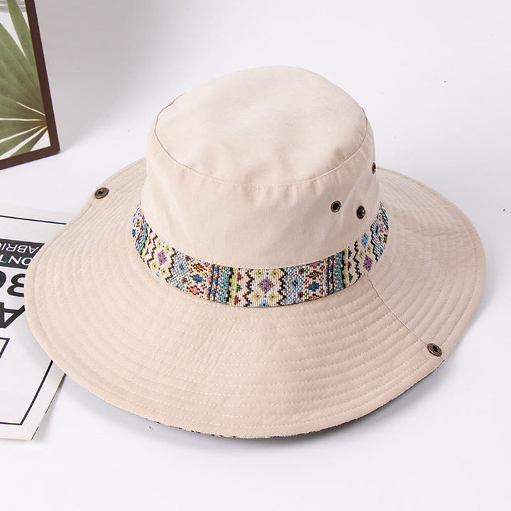 Cappello da pescatore da donna con parasole e bottone in metallo - Beige - M (circa 22 1/2") - image 3