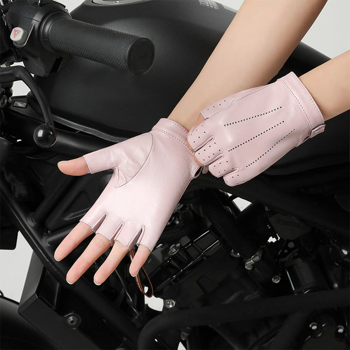 Guanti da ciclismo traspiranti e protettivi in pelle da donna, con mezze dita - Rosa - XL - image 5