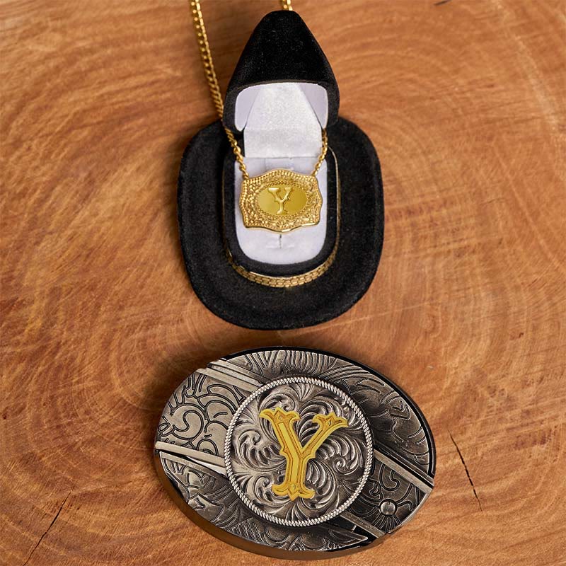 Set di collana in oro con fibbia per cintura con coltello nascosto fai da te e lettera iniziale - Y - Senza cintura - image 30