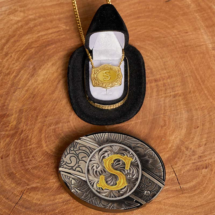 Set di collana in oro con fibbia per cintura con coltello nascosto fai da te e lettera iniziale - S - Senza cintura - image 24