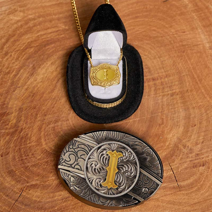 Set di collana in oro con fibbia per cintura con coltello nascosto fai da te e lettera iniziale - I - Senza cintura - image 14