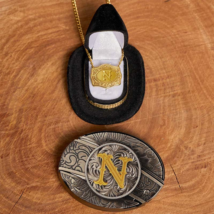 Set di collana in oro con fibbia per cintura con coltello nascosto fai da te e lettera iniziale - N - Senza cintura - image 19