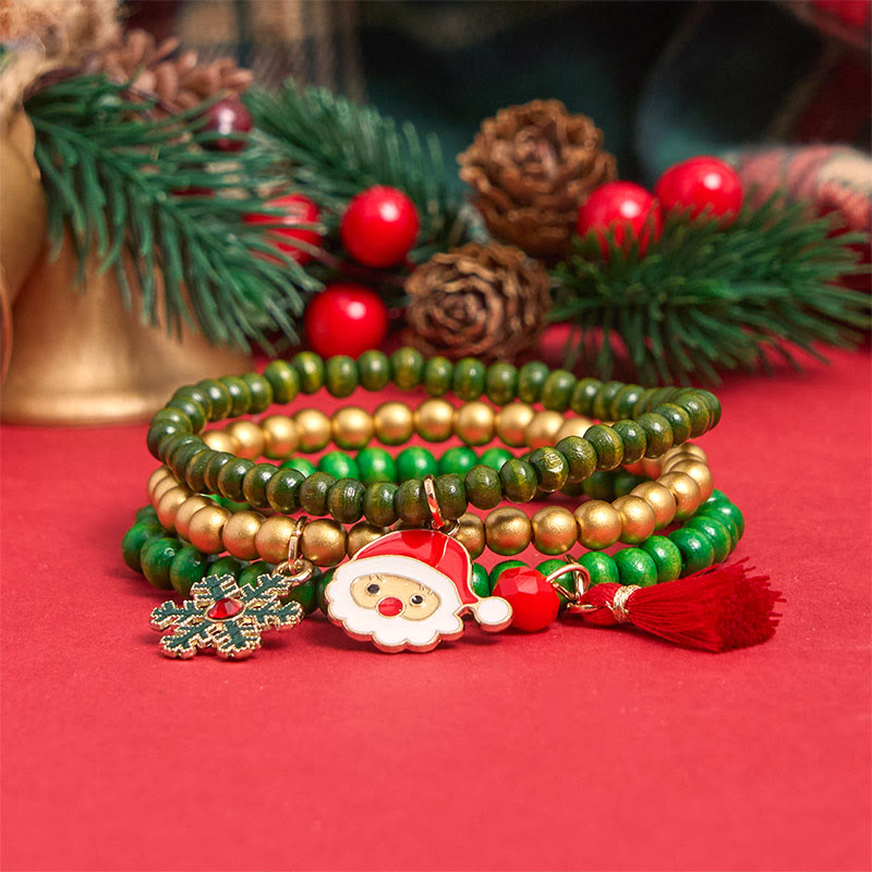Set di 6 braccialetti con ciondolo di perline natalizie verdi - image 3