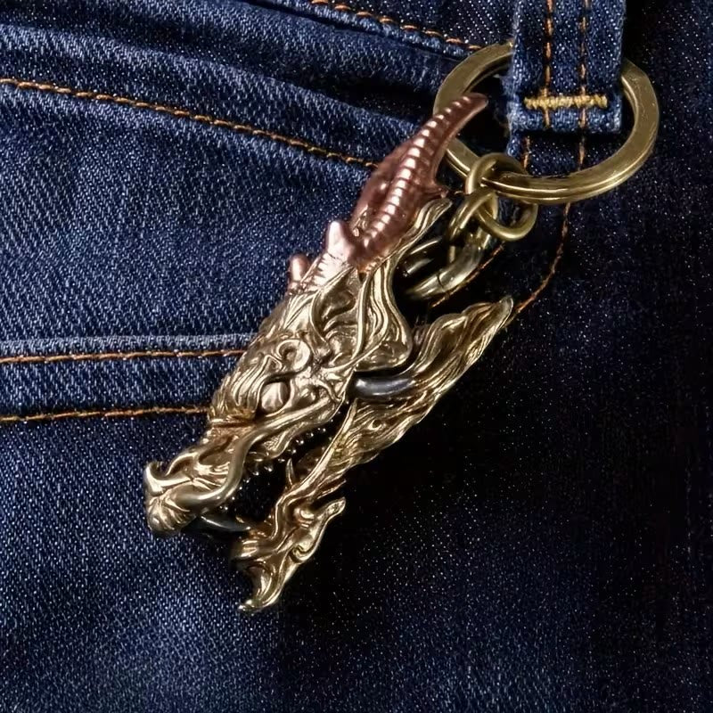 Portachiavi vintage con clip a forma di testa di drago bicolore intricato - Testa di drago - image 0