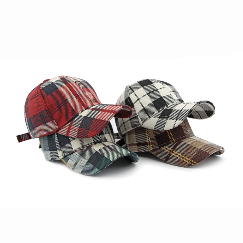 Cappellino da baseball casual multicolore con motivo scozzese retrò - image 7