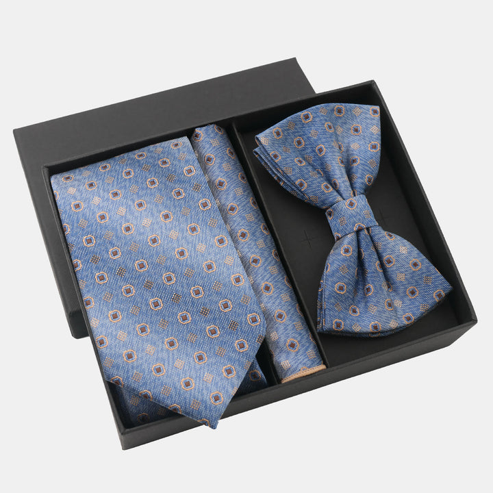 Set da 3 pezzi da uomo con cravatta, papillon e fazzoletto da taschino con motivo a pois sfumati - Stile n. 1 - image 0