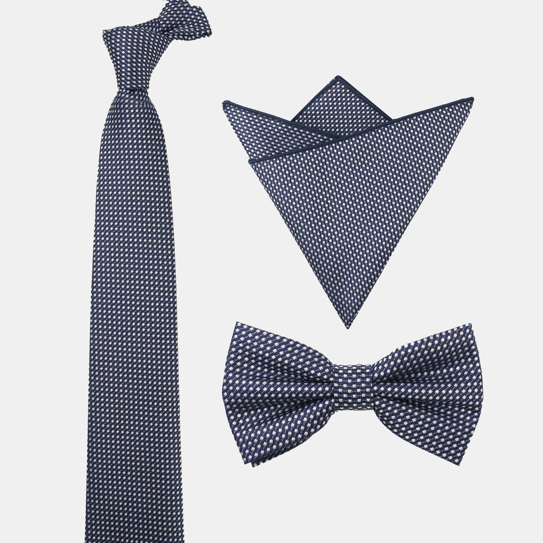 Set da 3 pezzi da uomo con cravatta, papillon e fazzoletto da taschino con motivo a pois sfumati - image 3