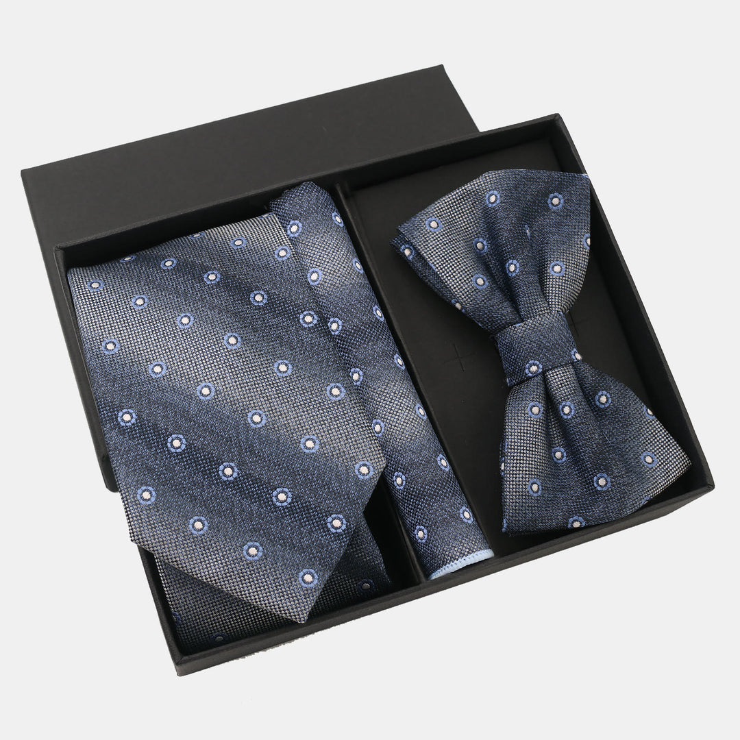 Set da 3 pezzi da uomo con cravatta, papillon e fazzoletto da taschino con motivo a pois sfumati - Stile n. 3 - image 4