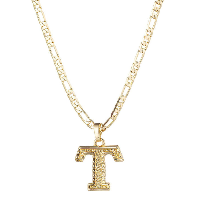 Collana con ciondolo a forma di lettera dorata semplice e nobile - T - image 21