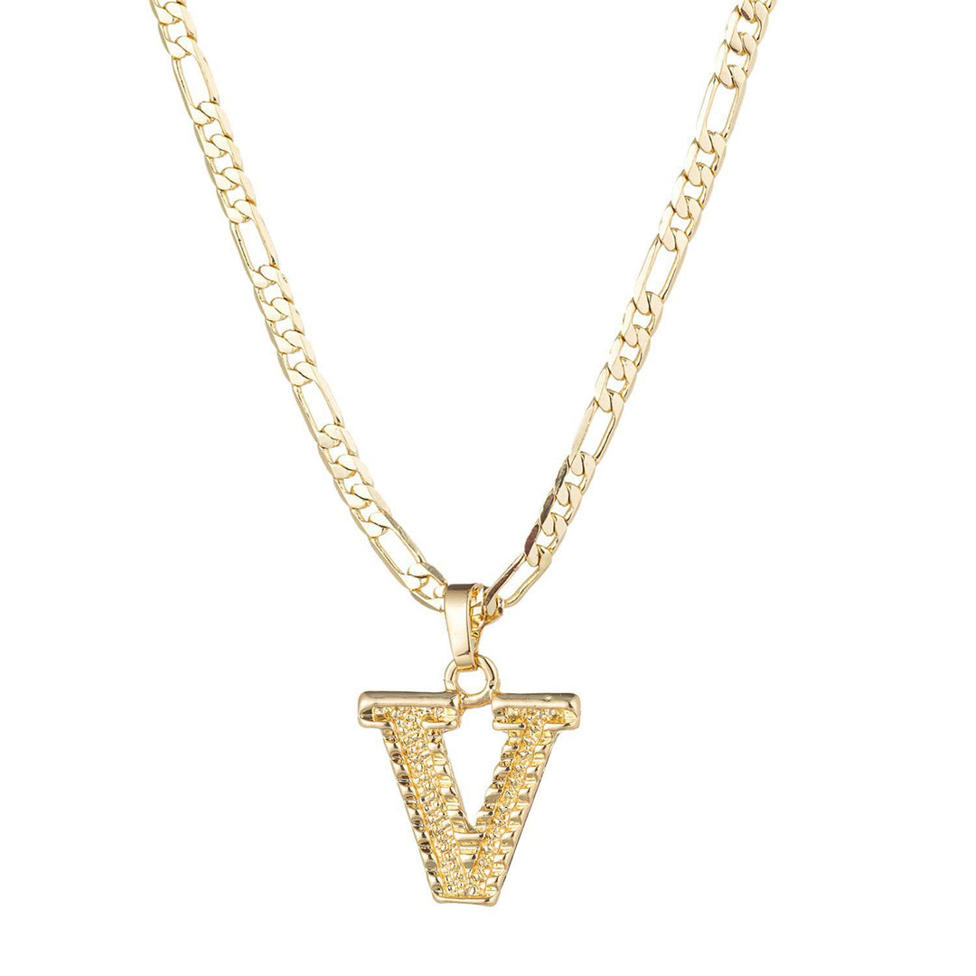 Collana con ciondolo a forma di lettera dorata semplice e nobile - V - image 23