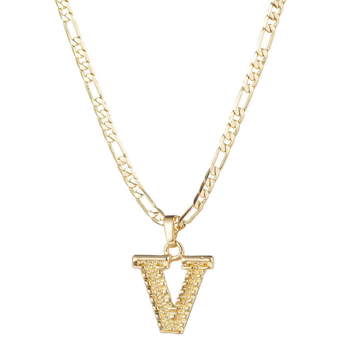Collana con ciondolo a forma di lettera dorata semplice e nobile - V - image 23