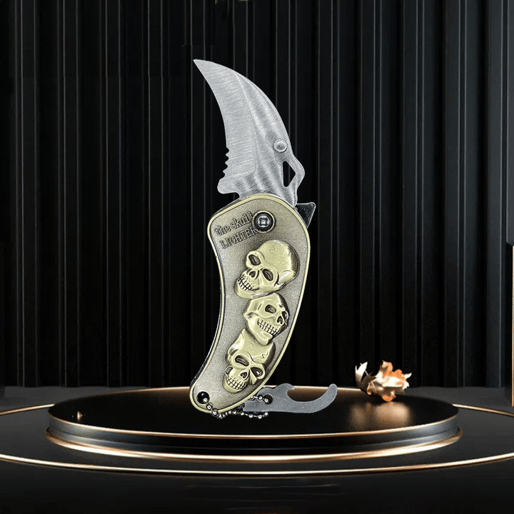 Accendino a butano con coltello pieghevole a forma di drago in rilievo in metallo - Cranio - image 3