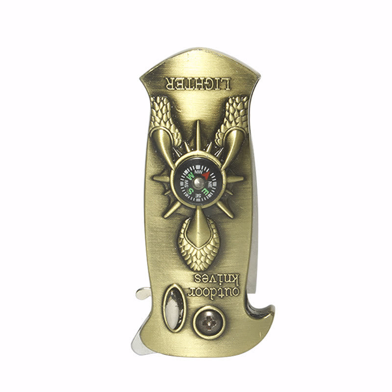 Accendino con coltello pieghevole e bussola a forma di artiglio di drago in rame retrò - image 1