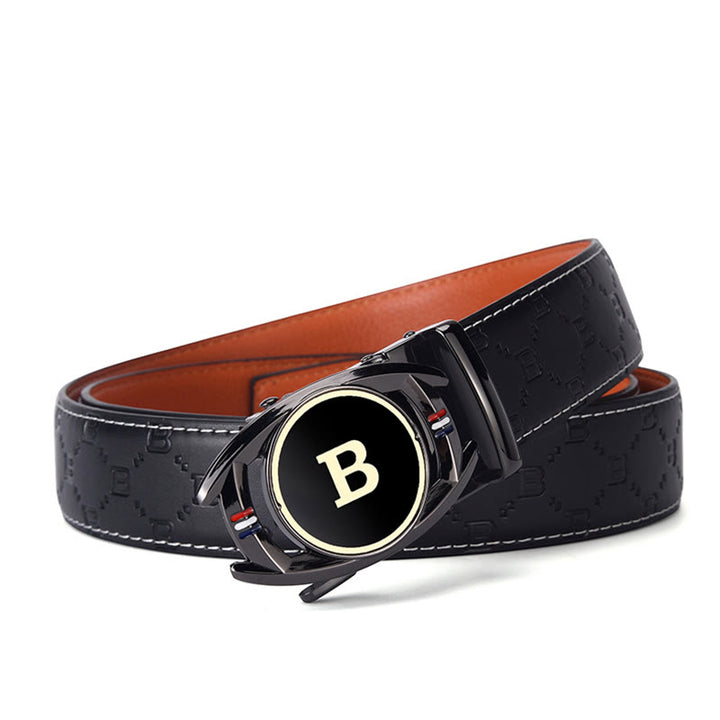 Cintura da uomo in pelle nera con fibbia automatica a forma di lettera B dorata - image 4