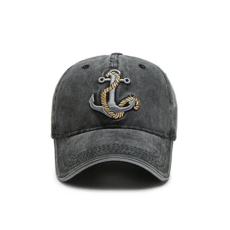 Cappellino da baseball con ancora ricamata in stile nautico vintage e logoro - image 1