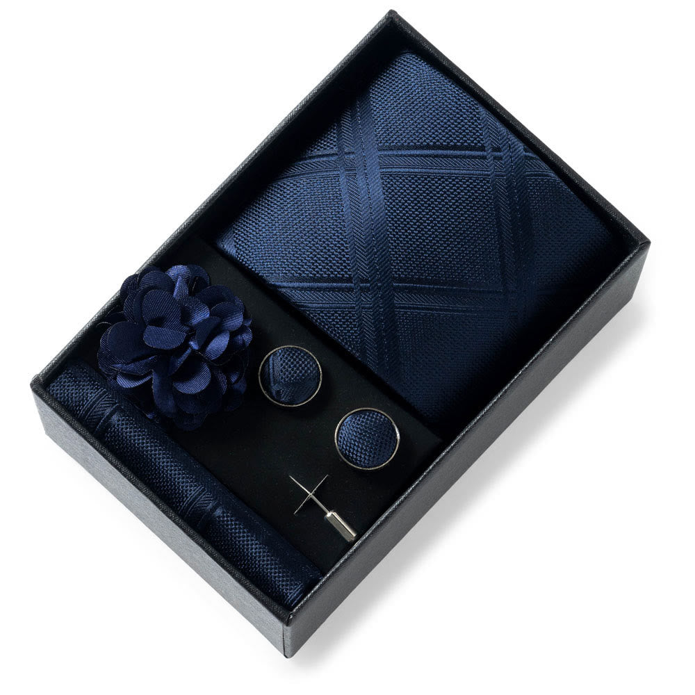 Set da 4 pezzi di cravatta in tessuto fantasia elegante da uomo, fazzoletto da taschino, gemelli e fiore da bavero - Stile n. 14 - image 13