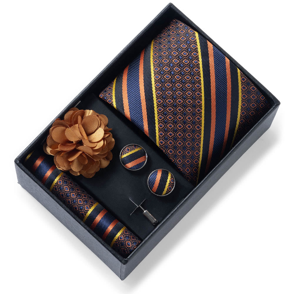 Set da 4 pezzi di cravatta in tessuto fantasia elegante da uomo, fazzoletto da taschino, gemelli e fiore da bavero - Stile n. 56 - image 55