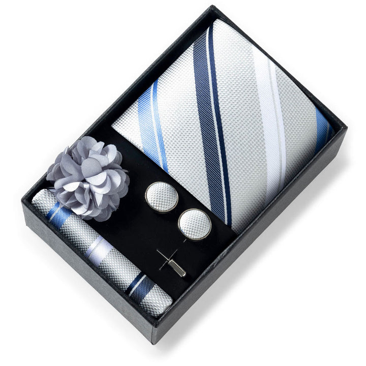 Set da 4 pezzi di cravatta in tessuto fantasia elegante da uomo, fazzoletto da taschino, gemelli e fiore da bavero - Stile n. 33 - image 32